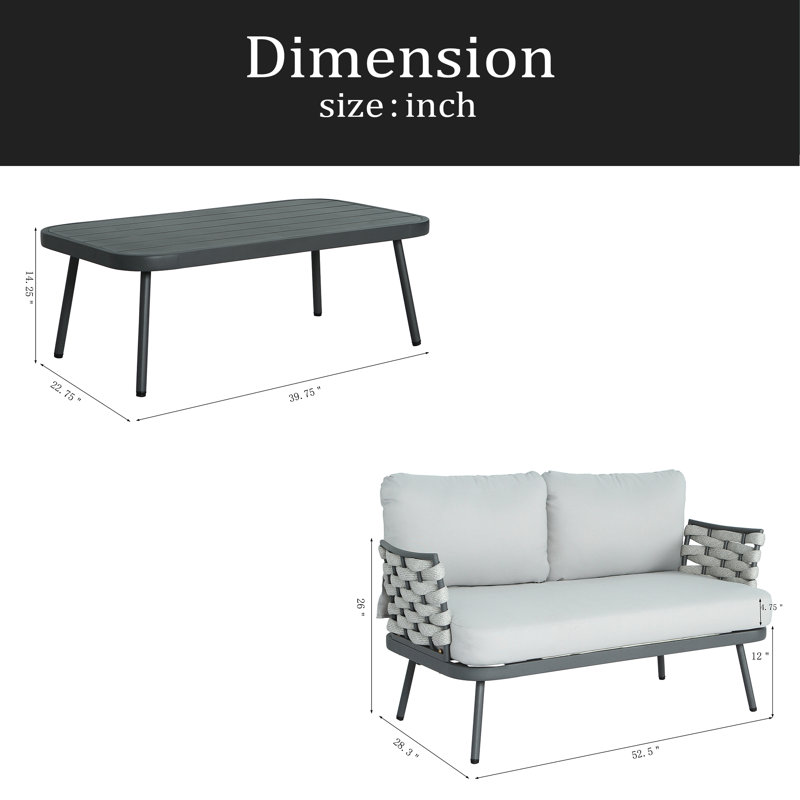 Causeuse et table en acier, Gris, Beige, 2 pièces: table, causeuse