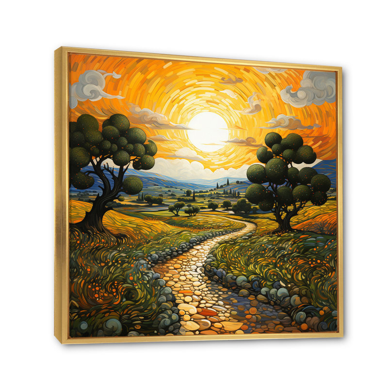 Vangogh Olive Grove in Province Painting Print, Gold, 24" H x 24" W, Floater Framed