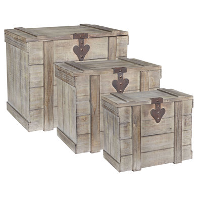 3-Piece Antiqued Decorative Trunk in Chinese Fir Panels and MDF Wood