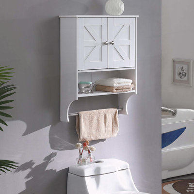 Over The Toilet Storage Cabinet with 2 Doors and Adjustable Shelves, Farmhouse Style, White