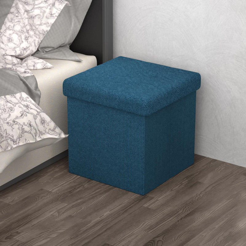 Chakera 30cm Wide Square Solid Colour Ottoman with Storage, Blue