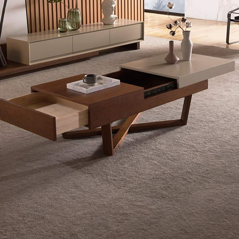 Expandable Coffee Table with Storage Drawer, 15.74" H x 51.18" L x 27.55" W, White/Brown Top/ Brown Base