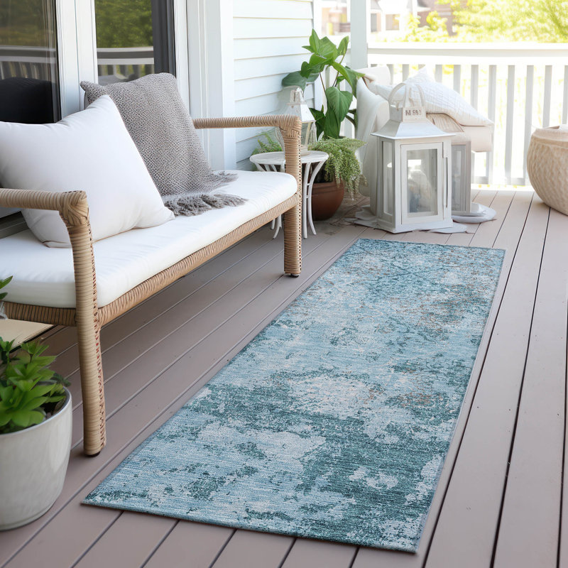 Tapis intérieur / extérieur en polyester tissé à la machine Jeneffer, Tapis de couloir 2 pi 3 po x 7 pi 6 po