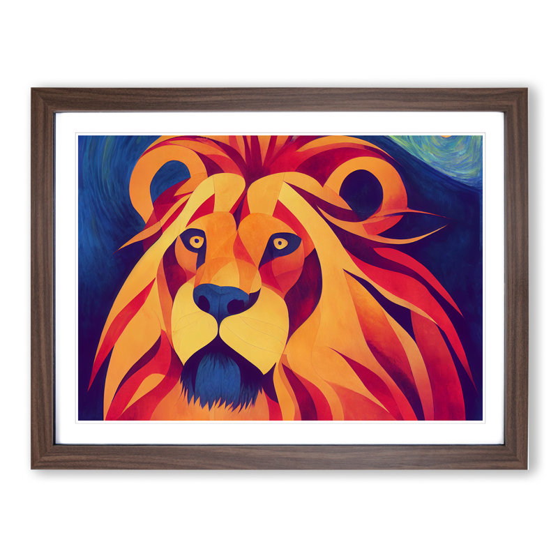 Brilliant Lion - Single Picture Frame Print, 34cm H x 46cm W x 2cm D, Walnut Framed