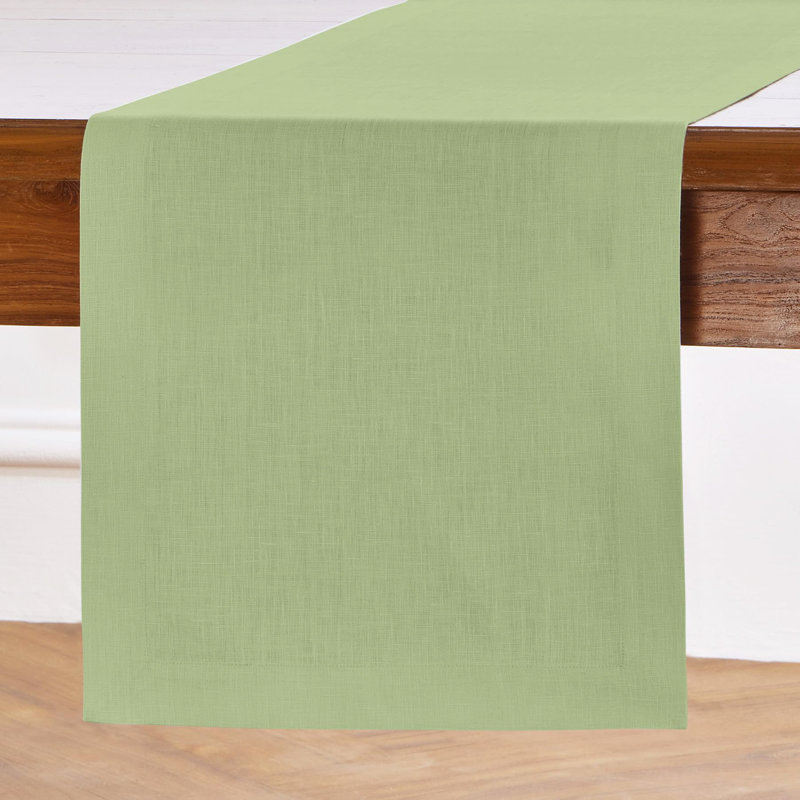 100% Pure Linen Table Runner - Fete, 108" x 14", Laurel Green, Solid Color