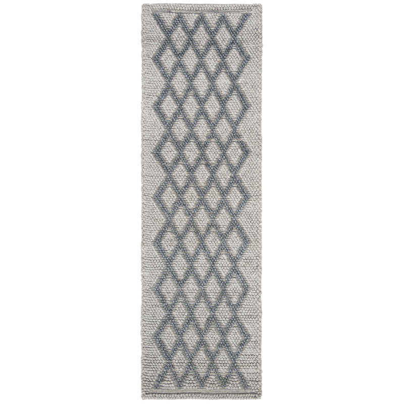 Tapis en viscose / laine tissé à la main jacques en noir / gris, Tapis de couloir 2 pi 3 po x 8 pi