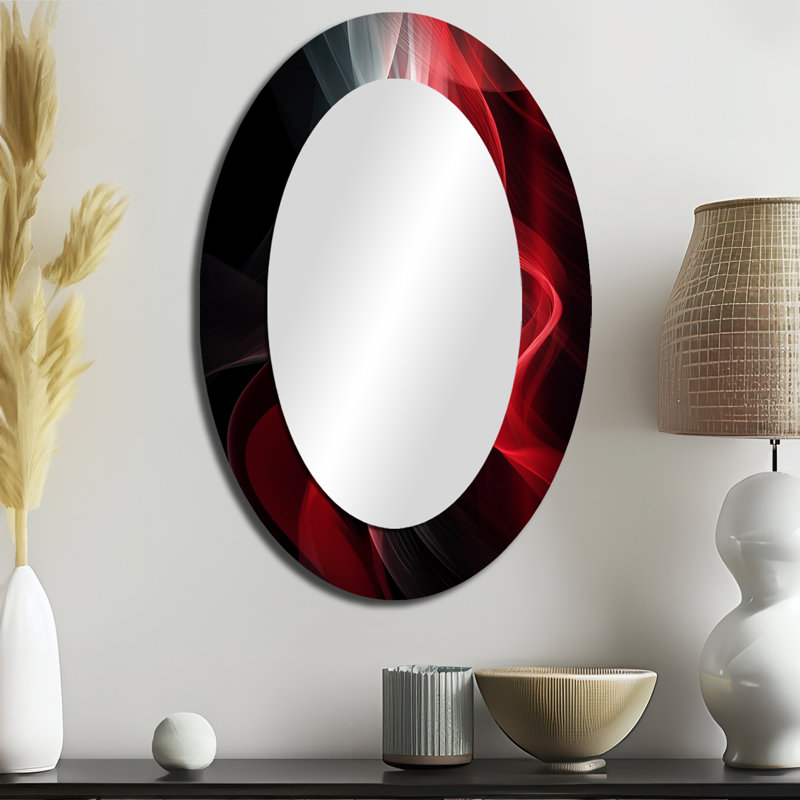«Sosthina Red Black Contemplative Abstraction VI - Waves Unique Wall Mirror, Red, 36 po x 24 po, Ovale
