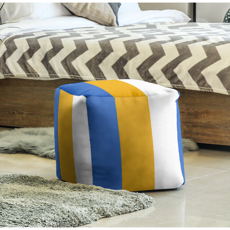 Repose-pieds cube la ours college stripes, Bleu / Or / Blanc
