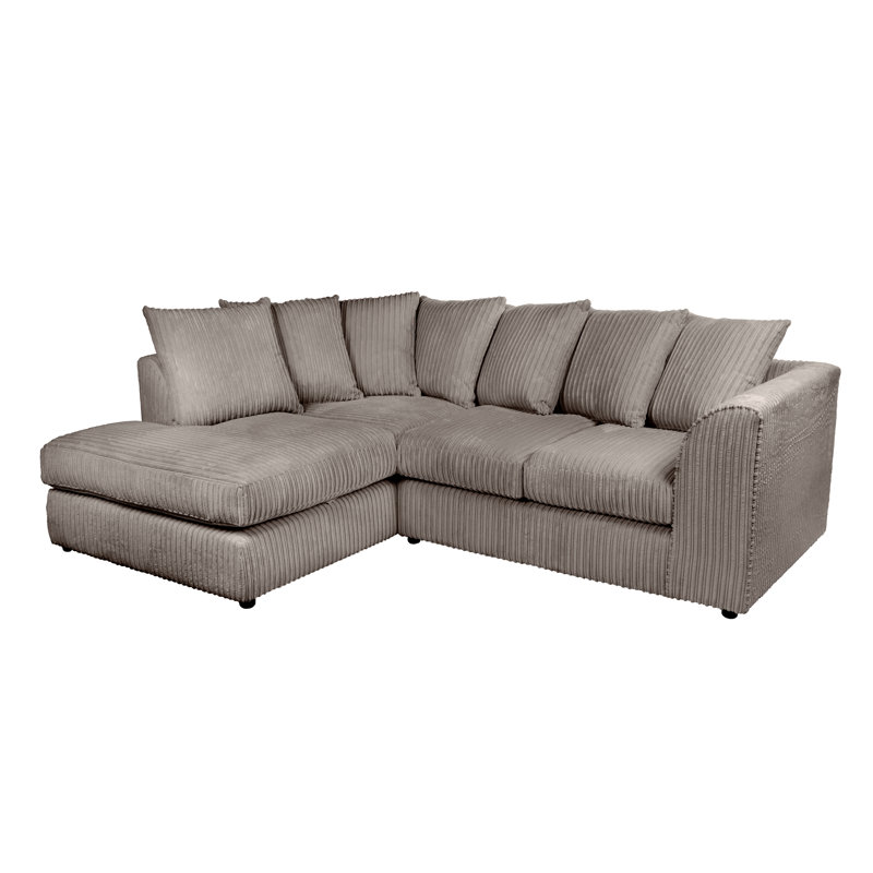 Moana 3 Seater Corduroy Corner Sofa , Grey, Left Hand Facing