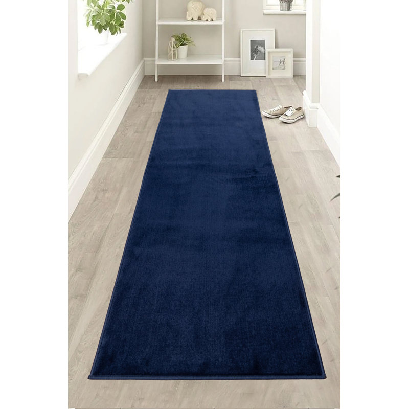 Tapis de couloir de taille personnalisée de couleur unie bleu marine à velours moyen antidérapant par pieds