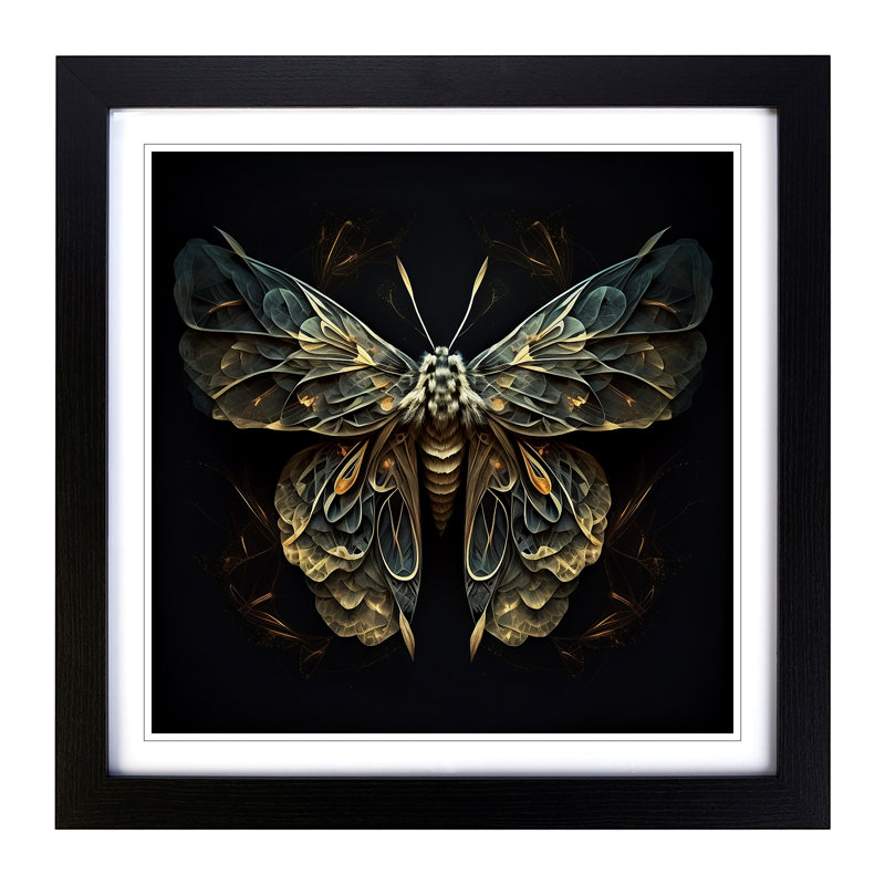Moth Abstract Art No.1 - Framed Print, Black