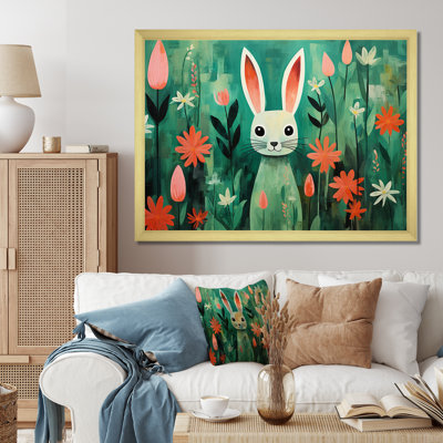 Vert et rose, fleurs de lapin, prairies - Lapin, art mural
