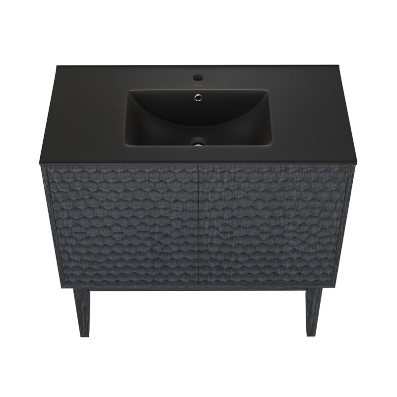 Bosse 36" Freestanding Bathroom Vanity With Sink Top, Black Oak, White, 8" Widespread