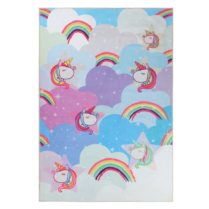 Unicorn Non-Slip Kids Playroom Nursery Washable Indoor Area Rug, Rectangle 2' x 3'