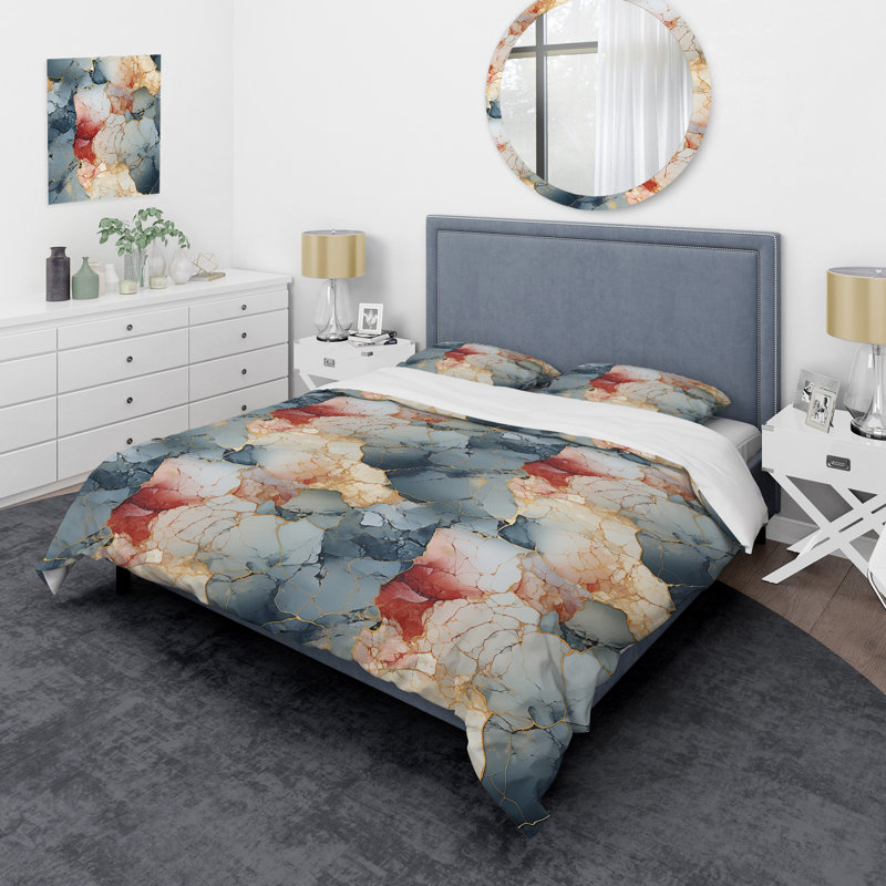 Ensemble de housse de couette en marbre Urban Nature, Housse de couette pour grand lit et 2 taies décor
