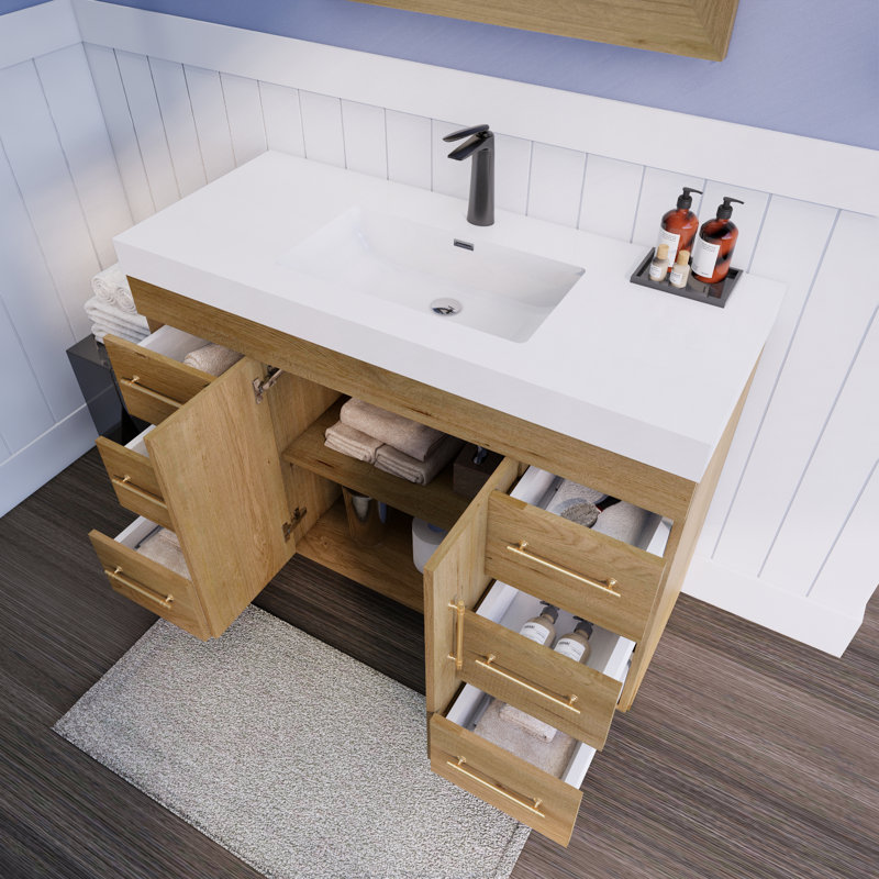 48'' Single Bathroom Vanity with Acrylic Top, Teak Oak