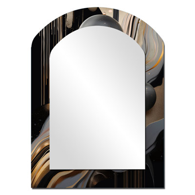 Or et noir marbre Mirage I - miroir mural décoratif asymétrique en marbre, miroir arqué moderne, impression d'art en métal