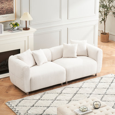 89 Inch With Metal Legs, Solid Wood Frame, 4 Pillows For Office, Home - White, Spring Wrap Seat Cushion, Comfortable Soft Design Fashion Reception Area Spacious Deep Seats,