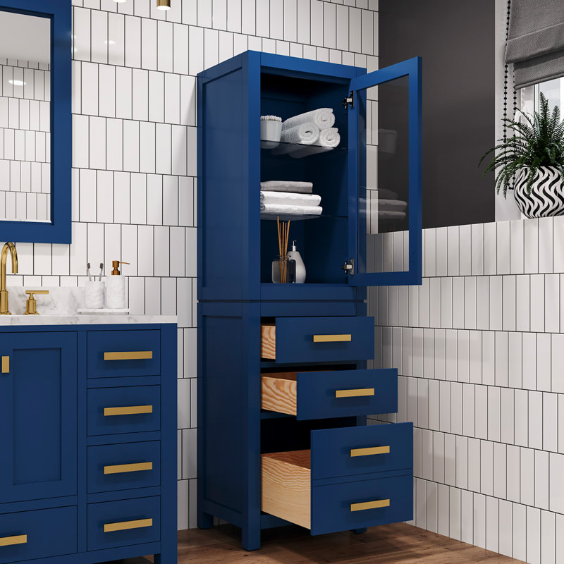 Armoire à linge en bois massif l 21 po x H 72 po x P 17 po Esita, Bleu monarque