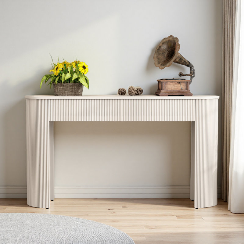 Table d'entrée avec design cannelé, console moderne avec rangement, plateau ovale et 2 tiroirs pour l'entrée et le salon