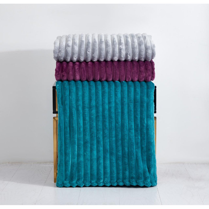Luxury Soft Warm Ribbed Throw Faux Fur Blanket Sofa Bed Chair Fleece Small Large Machine Woven Throw Blanket, Teal