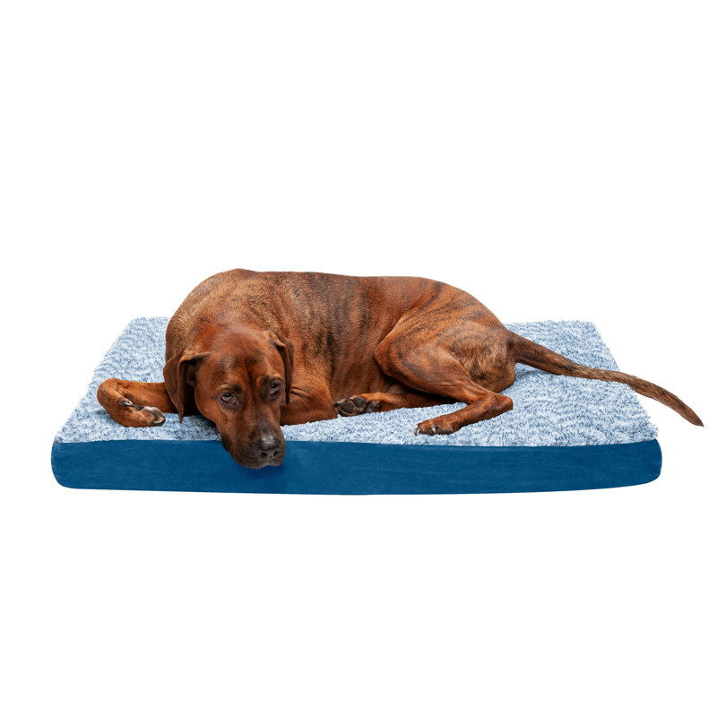 Two-Tone Faux Fur and Suede Deluxe Orthopedic Dog Bed, Marine Blue, Large (36" W x 27" D x 3" H), Memory Foam