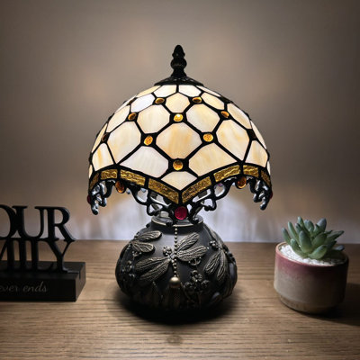 Standwood Tiffany Mini Table Lamp Gold Stained Glass Crystal Beans Included LED Bulb 12"H*8"W