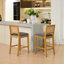 Tabouret de bar en bois massif à dossier en rotin, coussin en lin mat avec mousse à haute résilience et ressorts en S-125536102