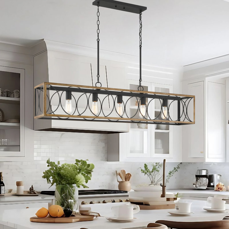 Lustre carré / rectangulaire à 5 lumières pour îlot de cuisine à intensité variable