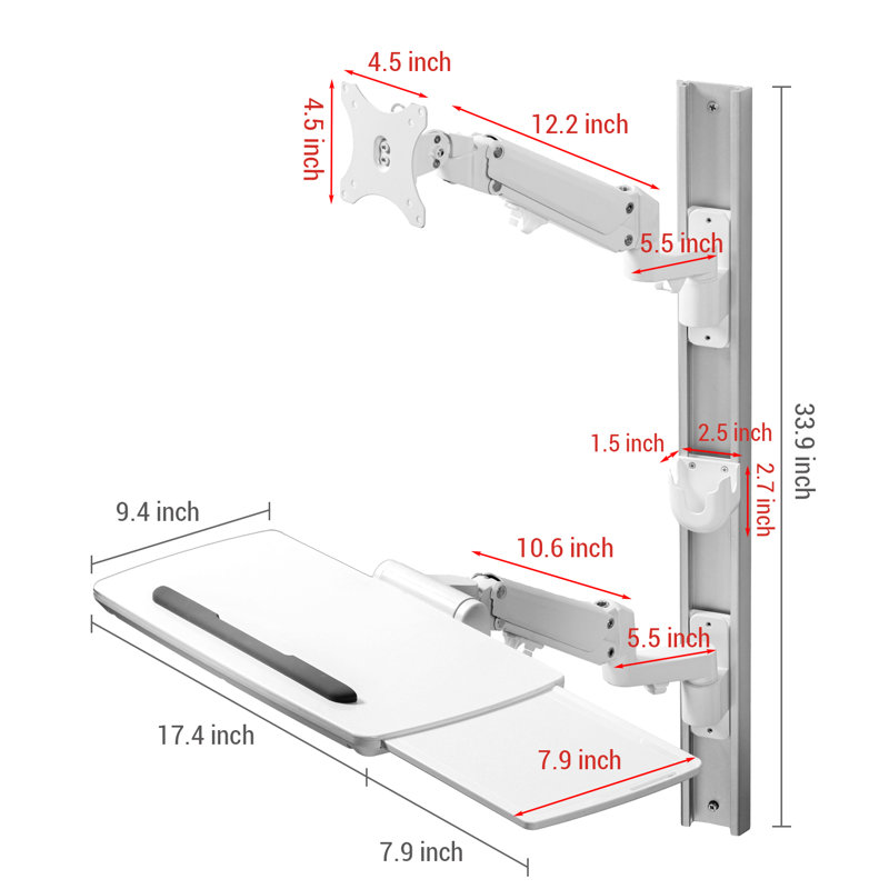 Adjustable Computer Monitor Screen Wall Mount with Keyboard Holder