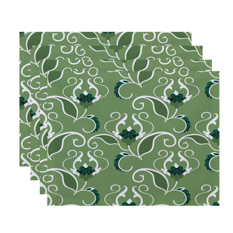 Selina Polyester Floral Rectangle Placemat, Green