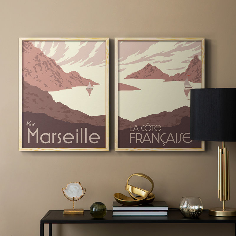 «French Coast I», reproduction encadrée de qualité supérieure - prête à être accrochée - aucun clou requis - aucun clou requis