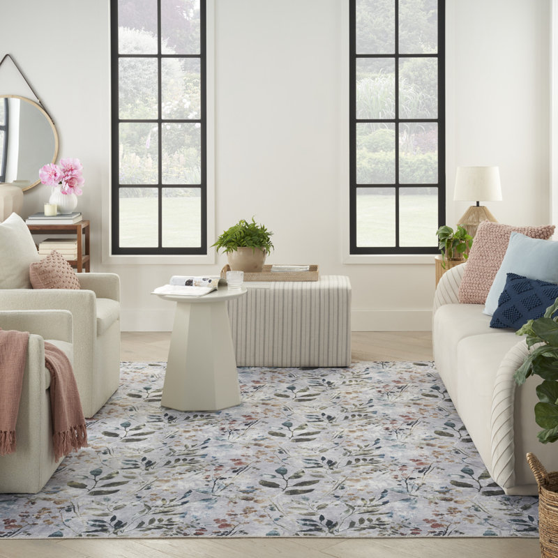 Tapis lavable et antidérapant à motif floral tissé à la machine 8 pi x 10 pi ivoire