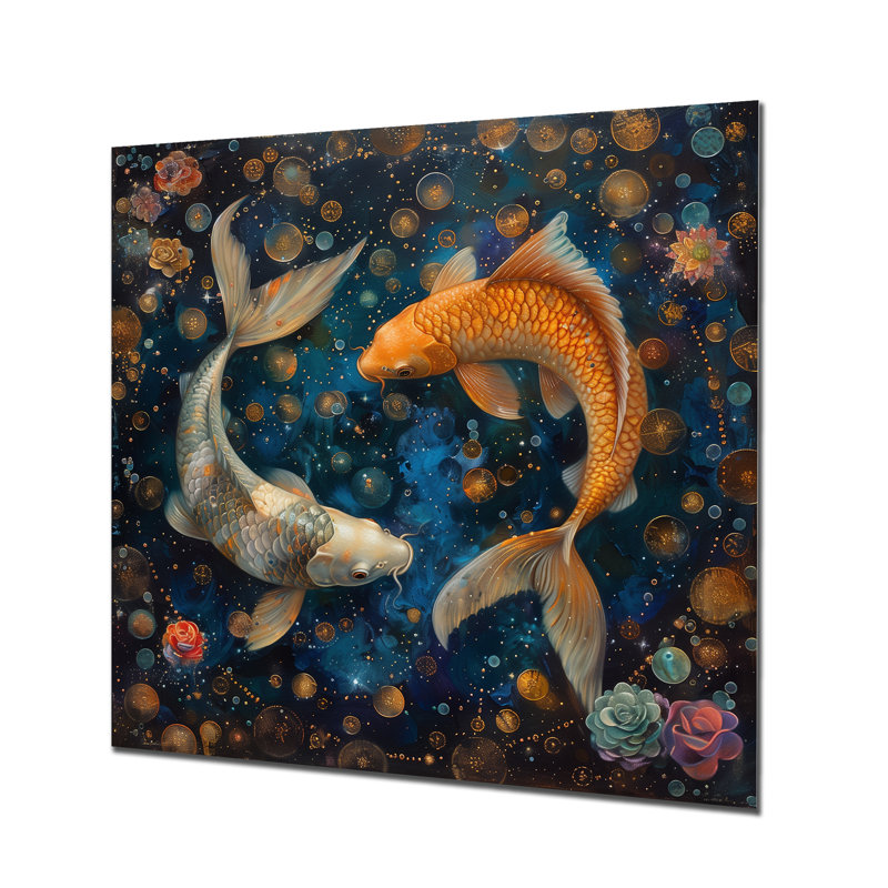 Décoration murale poisson bleu astrologie cosmique II - Astronomie Poissons, Métal métal, H 16 po x l 16 po
