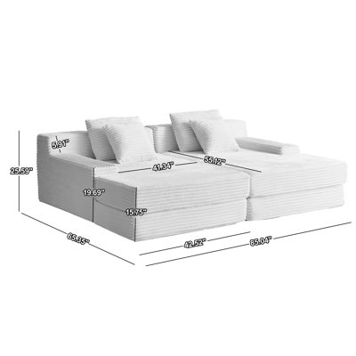 Méridienne surdimensionnée double en flanelle avec 4 coussins Eliam, remplie de mousse pure, sans assemblage requis, vert
