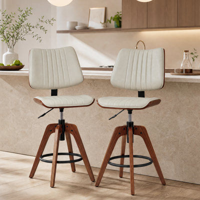  Adjustable Height Swivel Bar Stools With Back, Modern Faux Leather Counter Stool For Kitchen Island 