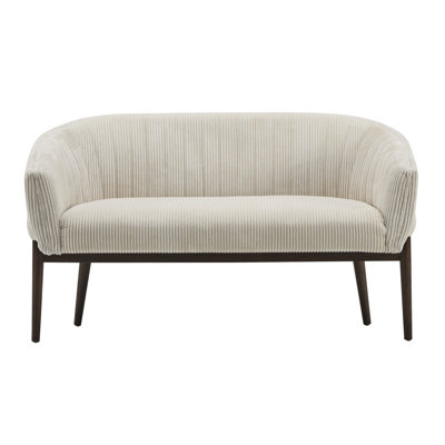 Beige And Walnut Recessed Arm Corduroy With Channel Sign, Tapered Wood Legs, Curved Armrest, High - Density Foam, 100% Fabric, In Foyer Area Design, Bedroom