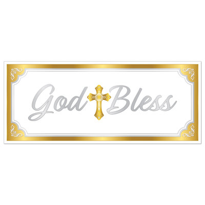 Bannière surdimensionnée en plastique God Bless, 30 po x 6 pi