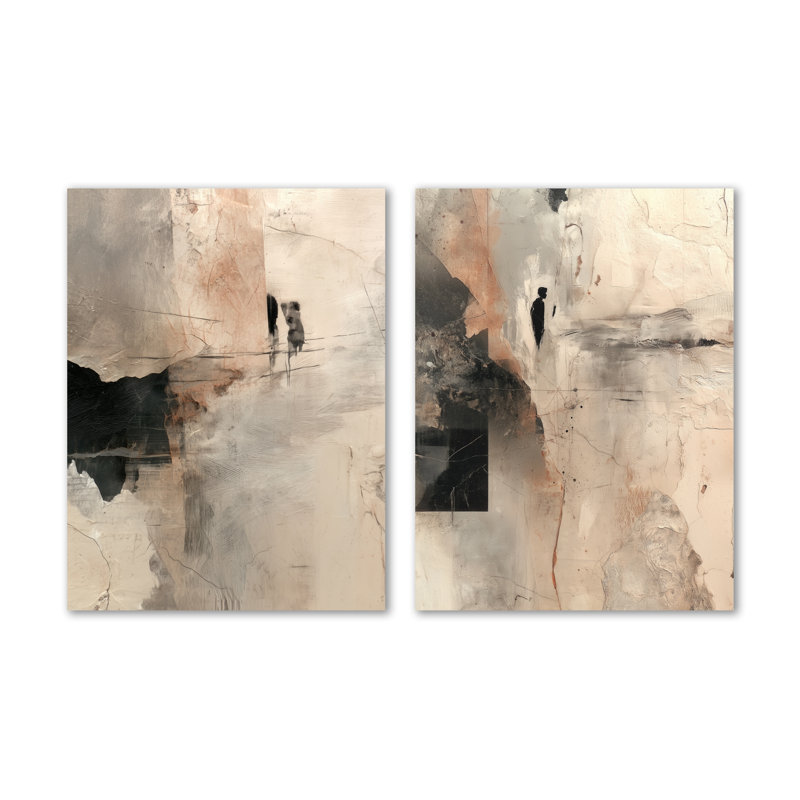 «Black and Grey Brushstroke», peinture abstraite I - géométrique, 2 pièces d'art mural en métal surdimensionnées