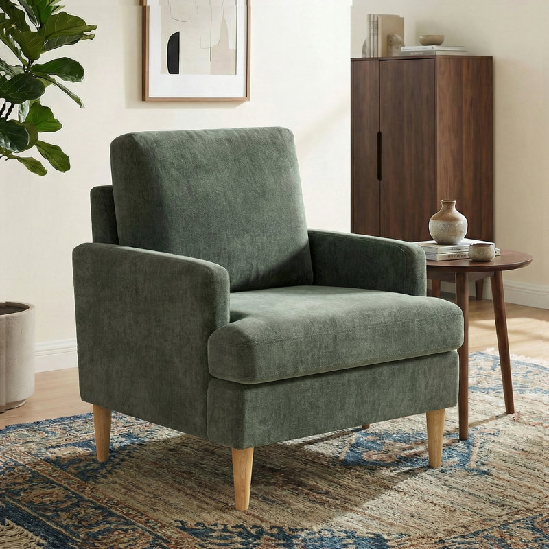 Chaise d'appoint avec pieds en bois massif, Chenille verte