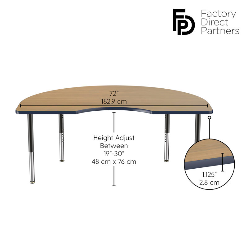 Table d'activité 48 "x 72" avec moulures en T et pieds réglables, Chêne Pasadena / bleu marine / noir, Super