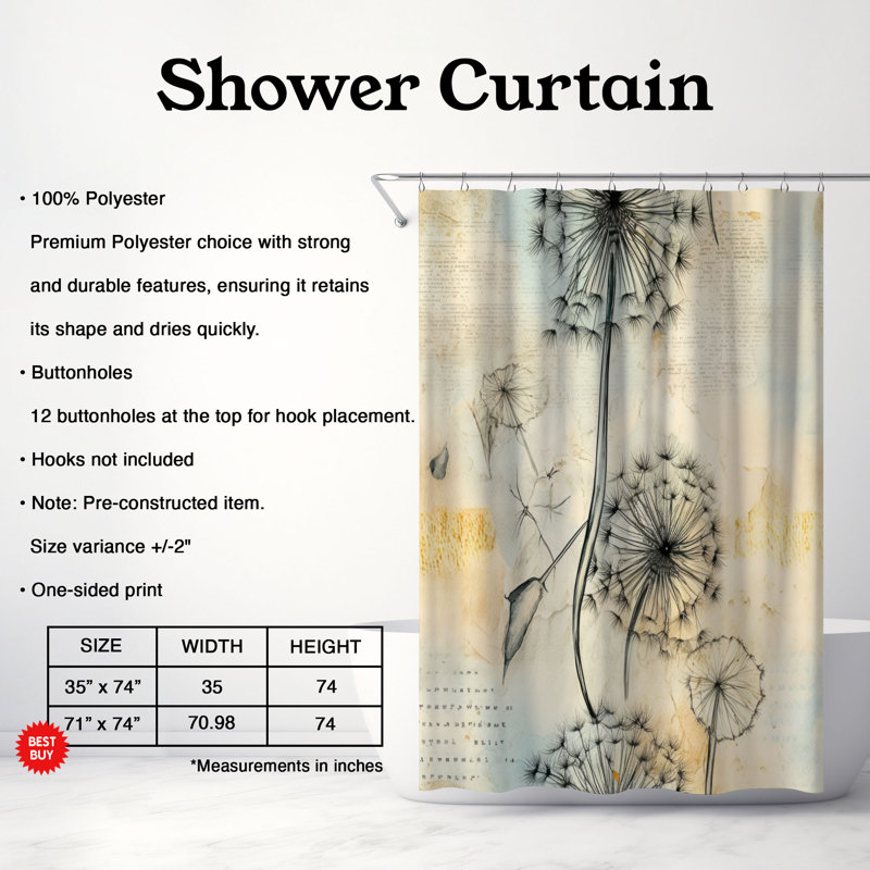 Rideau de douche Dandelion Wishes - Premium, H 74 po x l 71 po