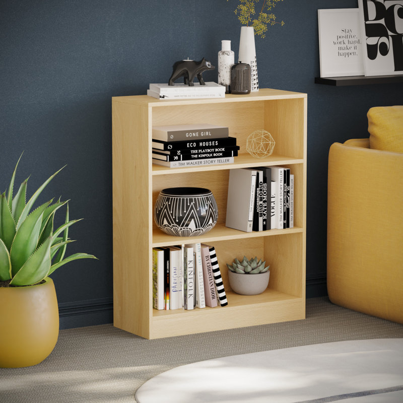 Modern Manufactured Wood Bookcase, Oak, (3 Shelves) 75cm H x 60cm W x 24cm D