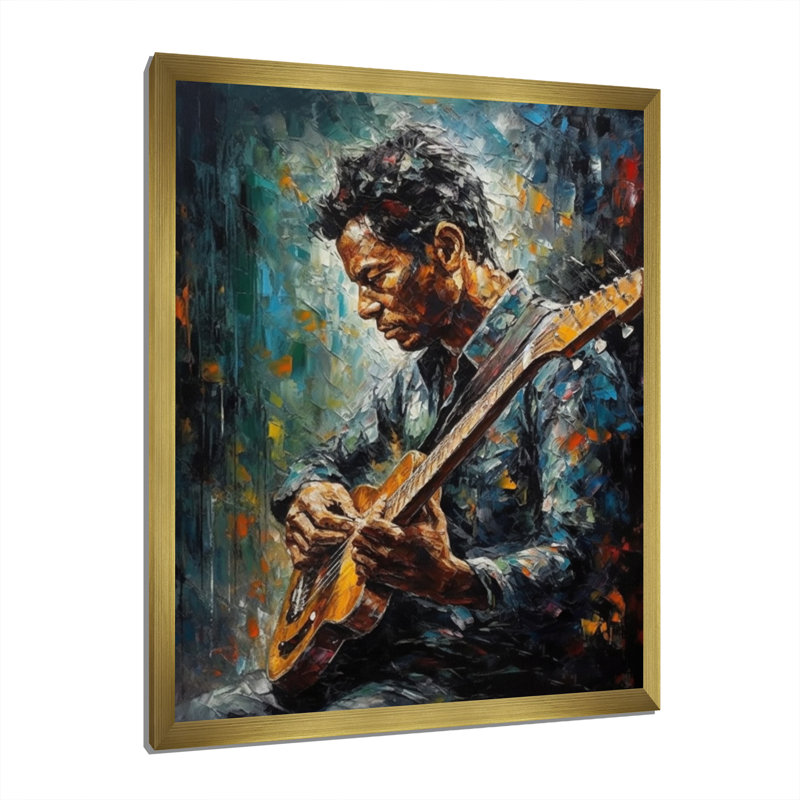 Musicien jouant de la guitare II sur toile, H 40 po x l 30 po x P 1,5 po, Cadre doré à coins fermés