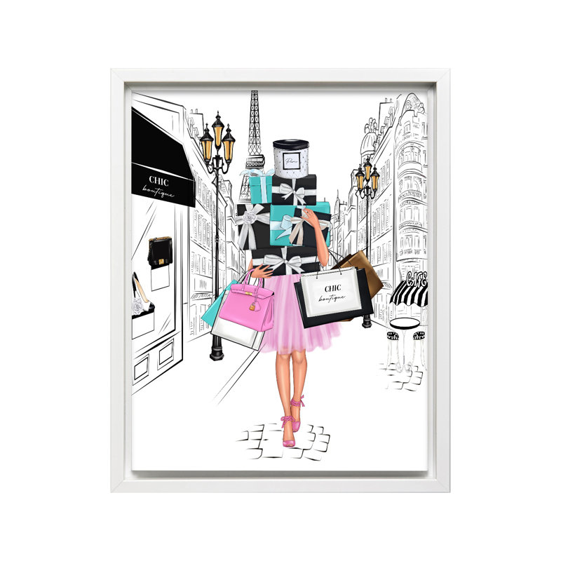Dame avec sacs à provisions No2, Canvas, White Framed, 11"H x 14"W