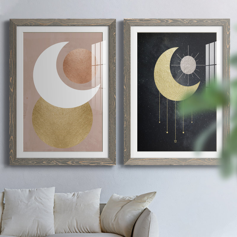 «Lunar Mystic», ensemble de 2 impressions, H 31,5 po x l 47 po x P 1,5 po, Cadre en papier gris