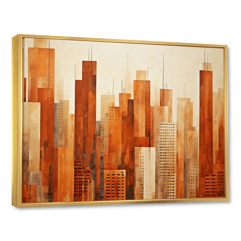 «Caramel Columns Skycrapers Dream I», reproduction sur toile, Cadre flottant doré, H 30 po x l 40 po x P 1,5 po