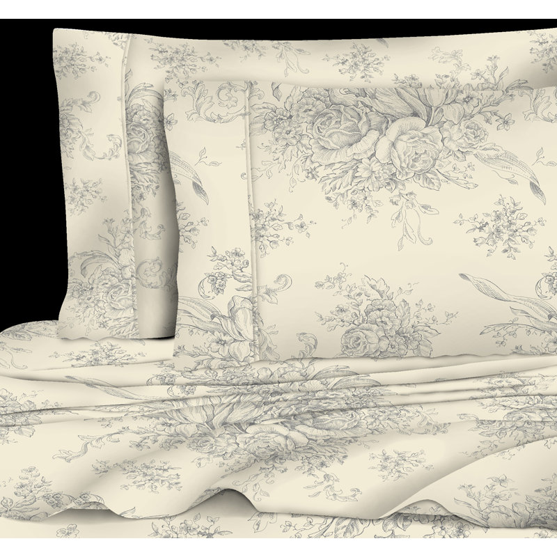 Ensemble de draps 100% coton 400 fils Benedictine, Gris, Double