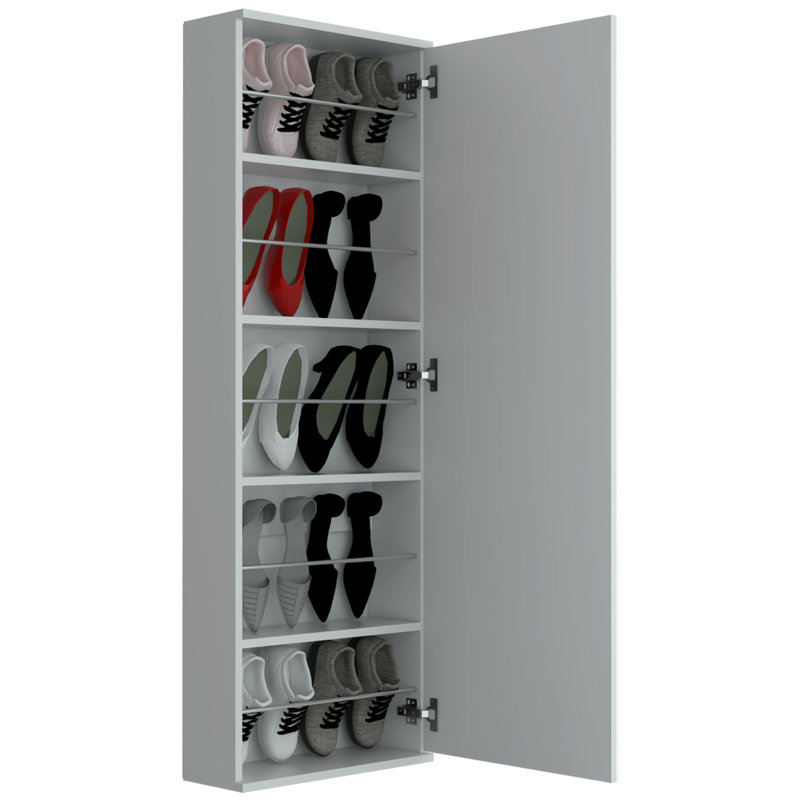 Domanique Wall-Mounted Shoe Storage Cabinet with Mirror - Space-Saving 10-Pair Capacity, Single Door Entryway Organizer for Hallway, Closet, Apartment