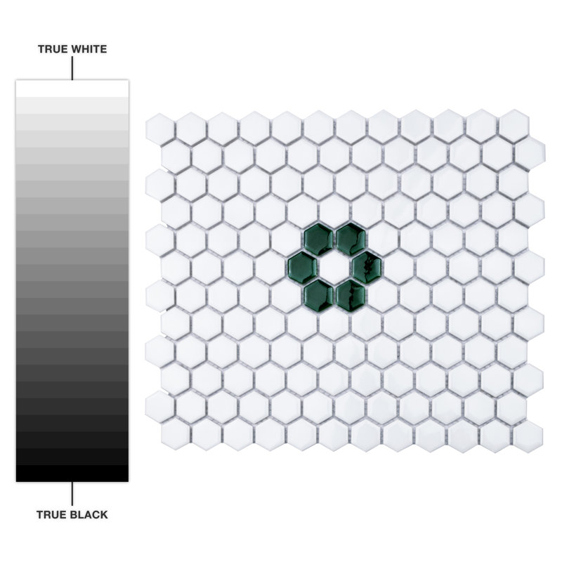 Metro Ion 1" Hex Emerald Single Flower White 10-1/4" x 11-7/8" Porcelain Mosaic Floor & Wall Tile